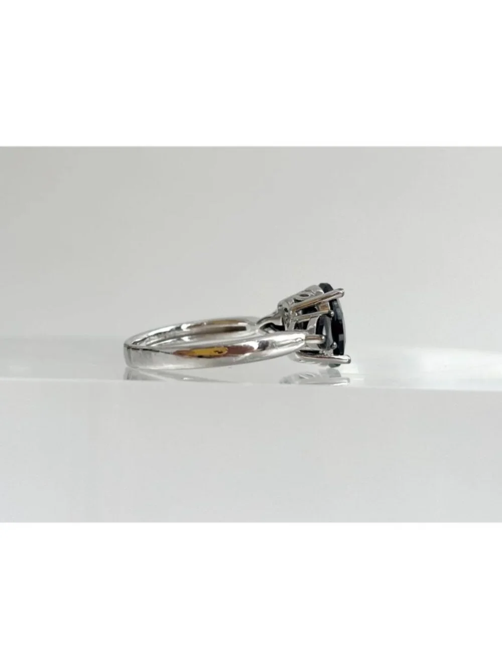 Triple  Black Onyx Gemstone Minimalist Sterling Silver 925 Vintage Ring - sz 8